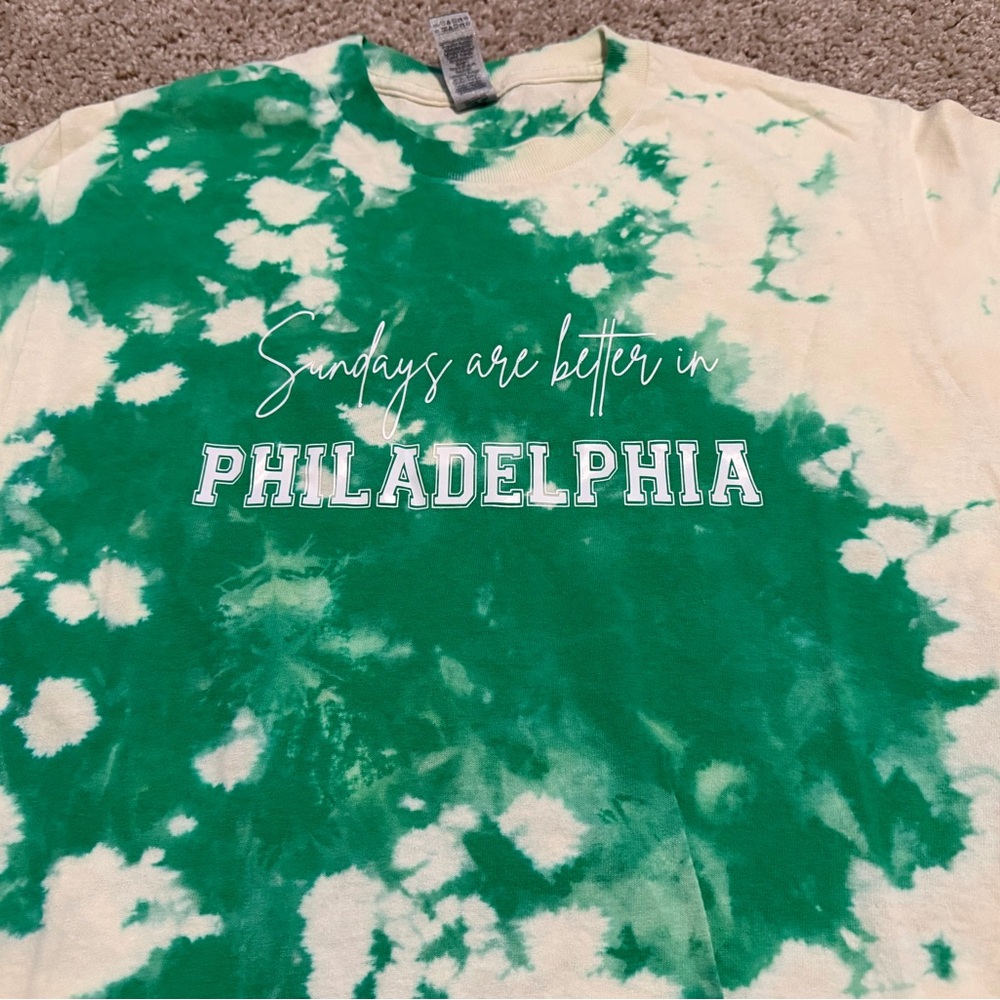 Philadelphia Eagles Sundays Are Better Bleached Tie Dye Tee Size S